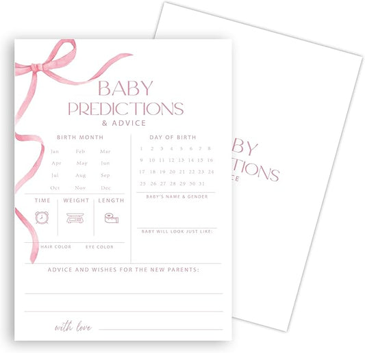 Advice For New Parents Baby Shower, Baby Predictions & Advice Cards For Baby Shower Games Activities, Wishes for Baby, 25 Double-Sided Thick Cards – Pink Bow A05