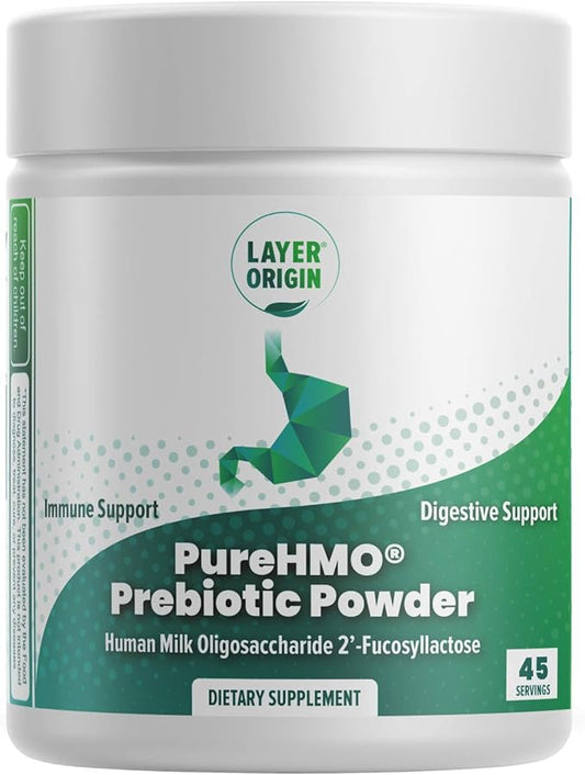 Layer Origin | PureHMO Human Milk Oligosaccharide (HMO 2'-FL) Prebiotic Powder - Feed 200 Billion Probiotics/Scoop, 45 Servings