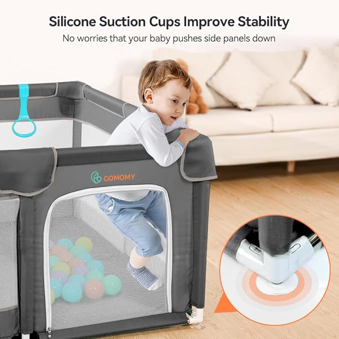 COMOMY Playpens for Babies and Toddlers, Small Baby Play Pens, Activity Center for Baby Safe and Non-Slip Baby Fence, Full Mesh Design, Indoor & Outdoor Kids Activity Center (Dark Grey, 50"x50")