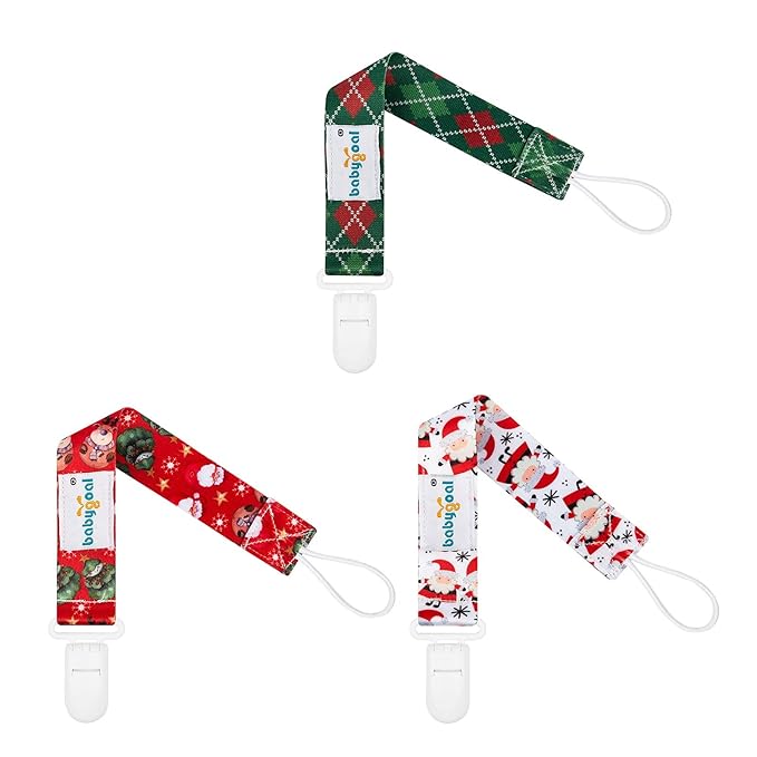 Babygoal Christmas Pacifier Clips, 6 Pack Binky Paci Holder and Leash for Boys and Girls Fits for Most Pacifier, Binkie Styles & Baby Teethers & Toys and Xmas Gift 6PB11