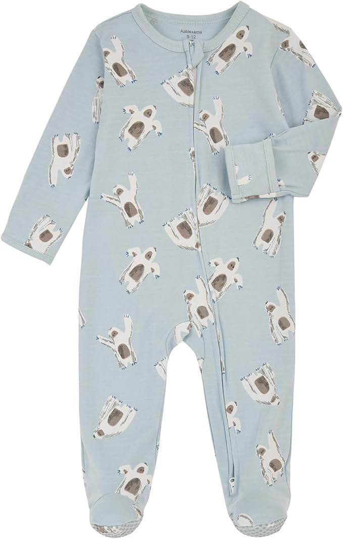 Aablexema Baby Footie Pajama with Mitten Cuffs, Double Zipper Infant Cotton clothes Sleeper Pjs, Footed Sleep Play