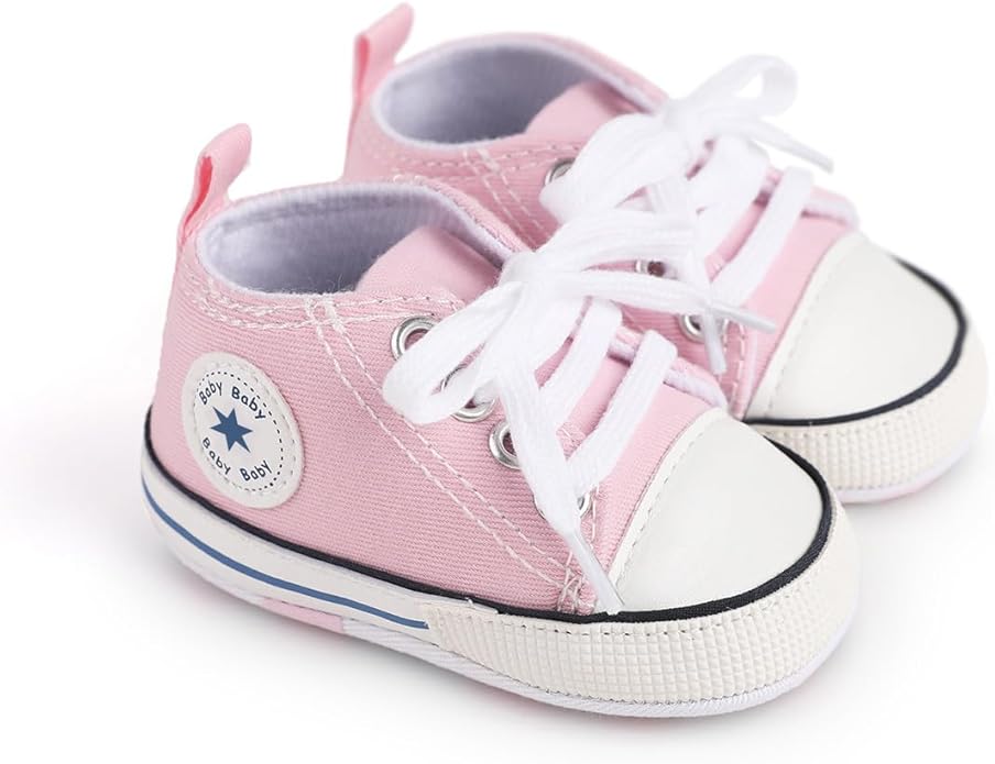 Unisex Baby Boys Girls Shoes, Newborn Infant Non-Slip Canvas Denim High Top Sneakers, Toddler First Walkers Shoes