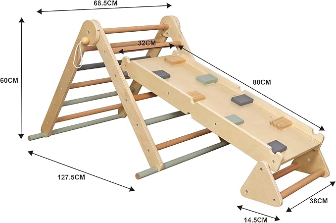 Kids Foldable Climbing Set with Ladder,Ramp,Balance Beam;Triangle Wooden Climbing Toys for Toddlers 1-3 Inside Playground,Baby Indoor Climber Jungle Gym for Montessori