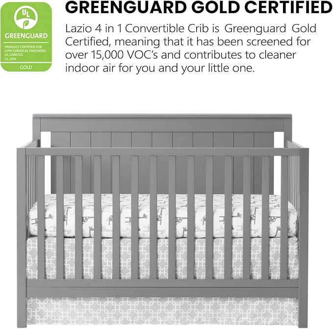 Oxford Baby Lazio 4-in-1 Convertible Crib, Dove Gray, GreenGuard Gold Certified