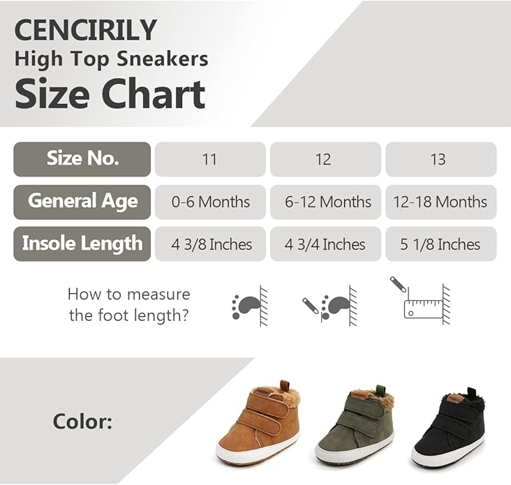 CENCIRILY Baby Boys Girls High Top Sneakers Soft Soles Anti Skid Infant Ankle Shoes Toddler Prewalker First Walking Crib Shoes