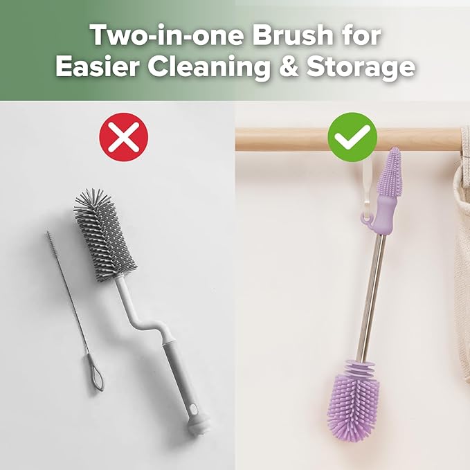 haakaa Cleaning Brush Silicone Bottle Brush Double-Ended Soft Silicone Bristles for Breast Pumps, Breast Milk Collectors, Baby Bottles, Teats, Breastmilk Storage Bags, Detachable - Lavender -1pk