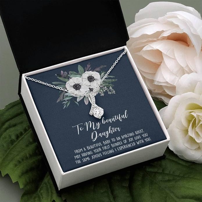 To My Daughter Gift Necklace From Dad or Mom - Badass Daughter Jewelry With Heartfelt Message & Elegant Box