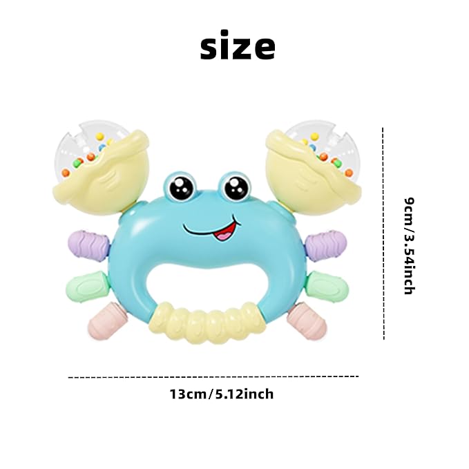 Baby Crab Rattle Toy - ABS Material, Handheld Crab Shaped Toy for Infants, Early Education Grip & Smart Toy for Newborn Boys and Girls(345A) (Blue)
