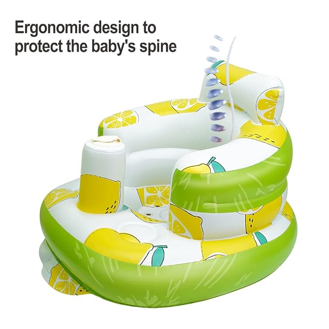 Inflatable Baby Seat, Inflatable Baby Chair for Babies 3 Months and Up, Summer Blow Up Chair with Built in Air Pump, Infant Floor Seats for Learning to Sit, Palying, Camping, Lemon