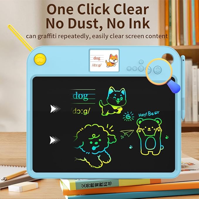 16 Inch LCD Learning Tablet Autism Toys for Kids 5-7 Dual-Screen Pad with 9 Learning Themes Lightweight 400g Type-C Charging Erasable Board with Extra Stylus Lock Switch for Travel Home School