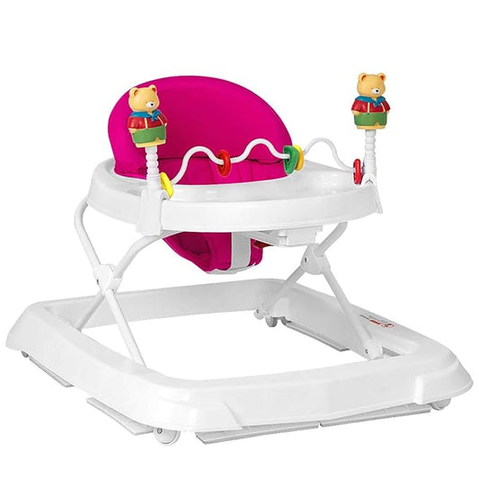 HONEY JOY Baby Walker, Foldable Push Walker Toy-Seated & Walk-Behind with Wheels, Interactive Piano & Pedants, Adjustable Height & & Speed, Padded Seat, Baby Walkers for Boys Girls(Pink)