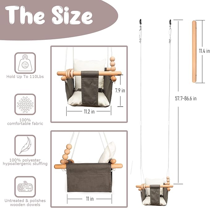 Baby Swing Outdoor Indoor Toddler Swing Seat with Safety Belt, Canvas Hanging Swings Outside Tree Swing Great Gift for Baby Boys Girls Kids Lovers