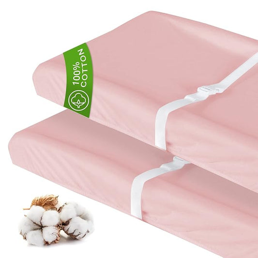 Changing Pad Cover Cotton Pink for Girl, 2 Pack Changing Table Pad Cover Cradle Sheet Soft and Breathable 16" x 32" for Standard Baby Changing Pads, Pink Changing Pad Cover