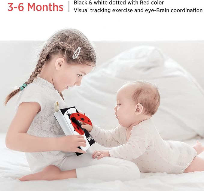 beiens Soft Baby Books, High Contrast Black and White Books NonToxic Fabric Touch and Feel Crinkle Cloth Books Early Educational Stimulation Toys for Infants Toddlers, Baby Girl & Baby Boy Gift Animal