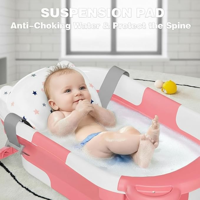 TPN Collapsible Baby Bathtub, Baby Bath Tub with Soft Cushion & Real-Time Thermometer, Baby Bathtub Infant to Toddler Tub (0-36 Months), Portable Newborn Travel Bath tub