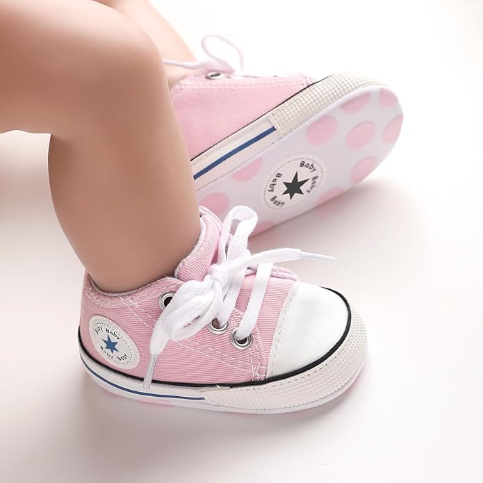 Unisex Baby Boys Girls Shoes, Newborn Infant Non-Slip Canvas Denim High Top Sneakers, Toddler First Walkers Shoes