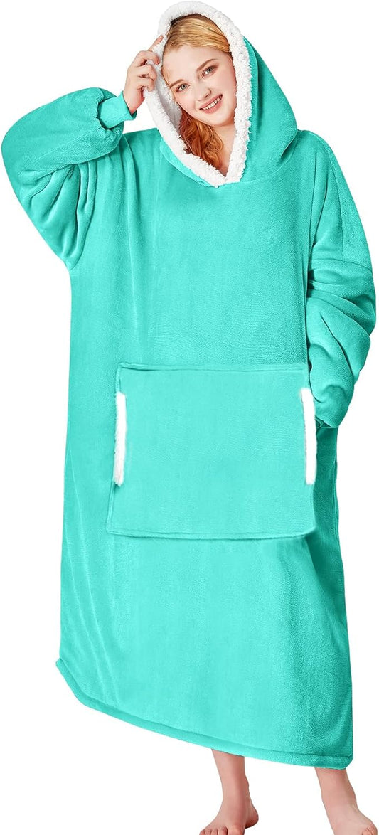 yescool Wearable Blanket Hoodie - Gifts for Women Her Girlfriend, Birthday Christmas Gifts For Mom, Oversized Flannel Sherpa Blanket Sweatshirt, One Size Fits All (Teal)