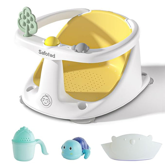 Baby Bath Seat with Bath Cap, Comfortable Baby Bath Chair for Babies 6 Months & up, Infant Bath Seat with Soft Cushion & Suction Cups, Non-Slip Bath Seats for Babies Sitting Up, Yellow