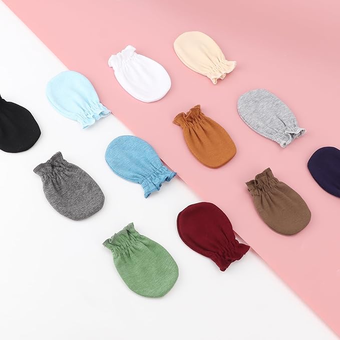 BQUBO 12 Pairs Baby Mittens Newborn Infant Toddler Mittens No Scratch Cotton Elastic Wrist Gloves for Boys Girls 0-6 Months