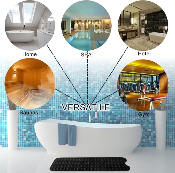 Linoows Bathtub and Shower Mats, Extra Long Non-Slip Bath Mat 39 x 16 Inch, Machine Washable Bath Tub Mat with Suction Cups & Drain Holes for Bathroom, Black