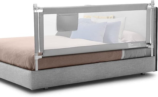 BABY JOY Bed Rail for Toddlers, 77'' Extra Long, Height Adjustable & Foldable Baby Bed Rail Guard w/Storage Pocket & Double Safety Child Lock for Kids Twin Double Full Size Queen King Mattress (Gray)