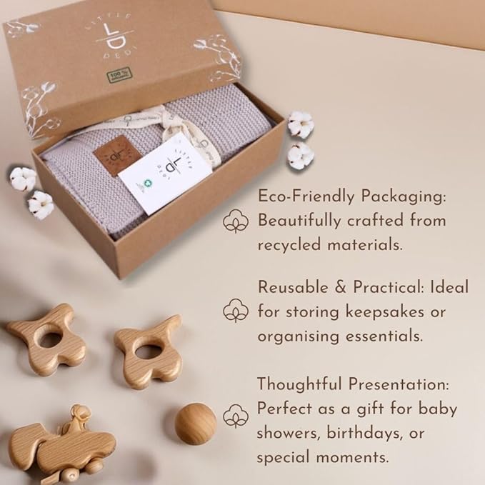 100% Organic Cotton Baby Knitted Blanket with Gift Box - Soft Toddler, Crib, Stroller Blanket - Neutral Swaddle and Receiving Blanket for Newborns, 30"x40", Stone