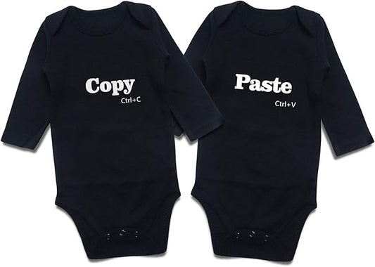 DEFAHN Funny Twins Baby Bodysuits Boys Girls Rompers 2 Pack Twin Matching Clothes Outfits for Newborn Infant