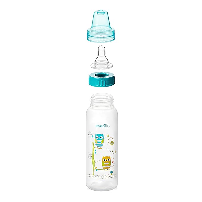 Evenflo Feeding Classic Prints Polypropylene Bottles for Baby, Infant and Newborn - Blue/Green/Teal, 8 Ounce (Pack of 12)