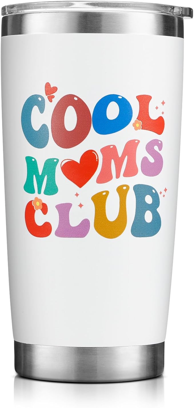 NOWWISH Mothers Day Gifts for Mom from Daughter Son - Cool Moms Club Tumbler - Funny Birthday Gifts for Women Mom Wife and Grandma (20 oz Tumbler, White)