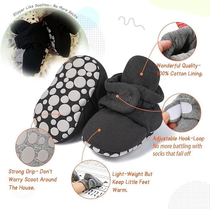 Sawimlgy Newborn Infant Baby Girl Boy Cotton Booties Stay On Sock Slippers Soft Bedroom Shoes Non-Skid Ankle Boots With Grippers Toddler Crib Warm Shoe First Walker Birthday Shower