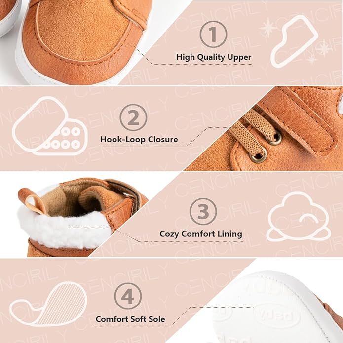 CENCIRILY Baby Boys Girls High Top Sneakers Soft Soles Anti Skid Infant Ankle Shoes Toddler Prewalker First Walking Crib Shoes