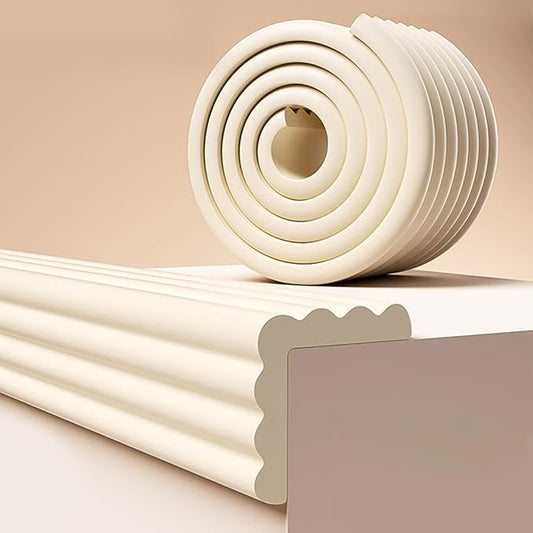 Baby Proofing Corner Guards, 6.5FT Soft Foam Edge Protectors for Furniture - Adhesive Table Bumper Strips & Fireplace Padding for Sharp Corners, Easy Install (Rice White)