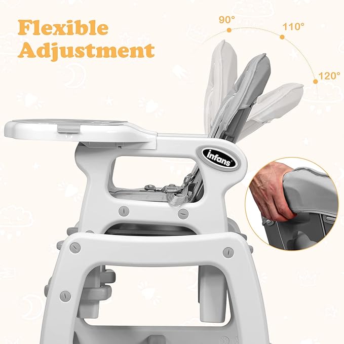 INFANS 5 in 1 Baby High Chair, Convertible Toddler Table Chair Set, Multi-Function Rocking Seat with Lockable Universal Wheels, Adjustable Seat Back, Removable Trays