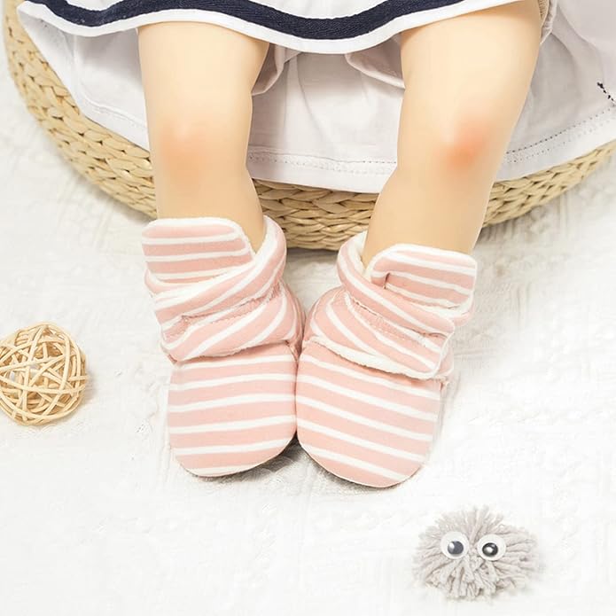 Sawimlgy Newborn Infant Baby Girl Boy Cotton Booties Stay On Sock Slippers Soft Bedroom Shoes Non-Skid Ankle Boots With Grippers Toddler Crib Warm Shoe First Walker Birthday Shower