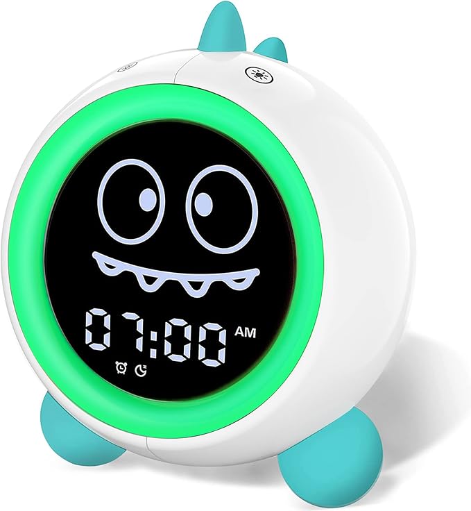 Kids Alarm Clock, Toddler Sleep Training Clock with Night Lights, Sound Machine, Time to Wake Dinosaur Alarm Clock for Children, Gift Ideas for Kids Toddler Boy Girl (Green)