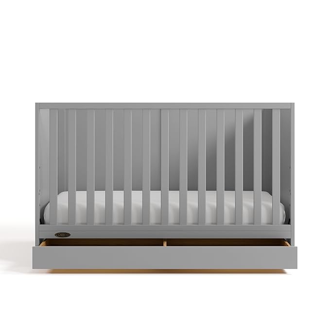 Graco Theo Convertible Crib with Storage Drawer (Pebble Gray) – GREENGUARD Gold Certified with Drawer, Converts to Toddler Bed, Fits Standard Crib Mattress