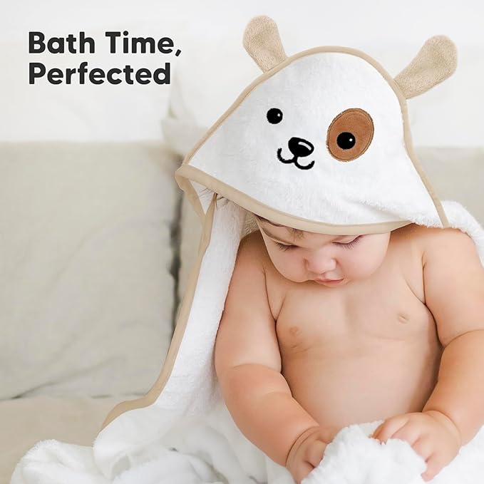 KeaBabies Hooded Baby Towel for Newborn - Viscose Derived from Bamboo Large Baby Bath Towels with Hood for Boys, Girls, Toddler, Extra Absorbent & Soft Newborn Bath Essentials (Dog)