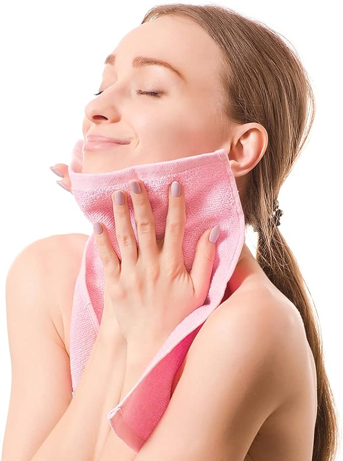 Yoofoss Washcloths Towel Set 10 Pack Baby Rayon Derived from Bamboo Wash Cloth for Bathroom-Hotel-Spa-Kitchen Multi-Purpose Fingertip Towels and Face Cloths 10'' x 10'' - Pink