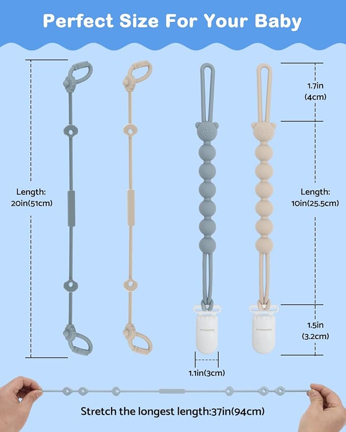 ALVABABY Silicone Toy Strap for Baby Boy Girl Smoother Clips Bottle High Chair Car Seat Travel 4 Pack 4GJL03A