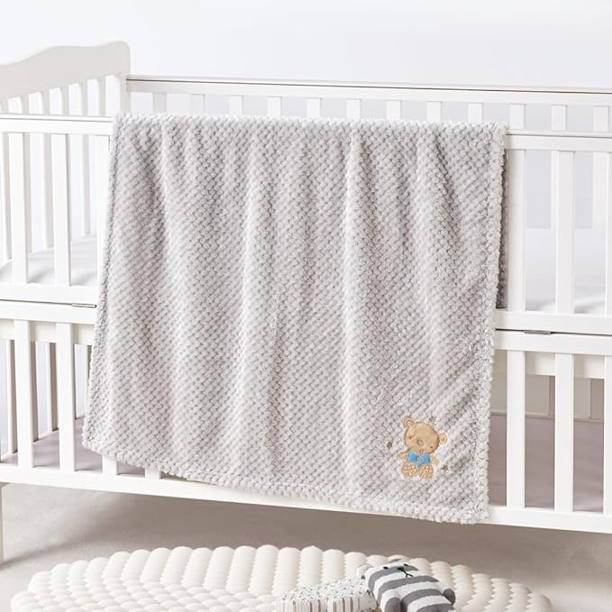 CREVENT Soft Cozy Baby Blankets for Boys Girls + Security Blanket, Set with a Gift Bag Newborn Essentials (Grey)