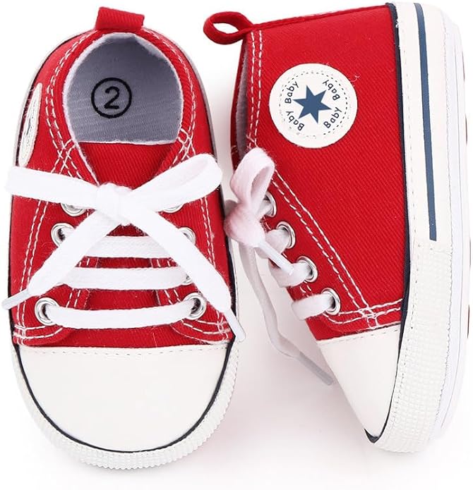 Unisex Baby Boys Girls Shoes, Newborn Infant Non-Slip Canvas Denim High Top Sneakers, Toddler First Walkers Shoes