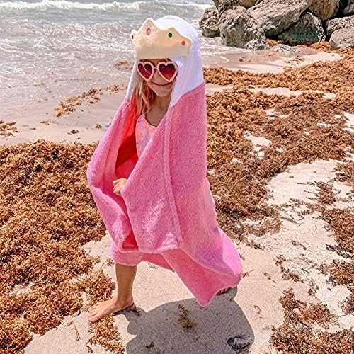 Hooded Baby Towel for Kids 2-8 | Large 100% Cotton Baby Towel for Girls in Pink | Cute Princess Bath Towels for Babies and Toddlers
