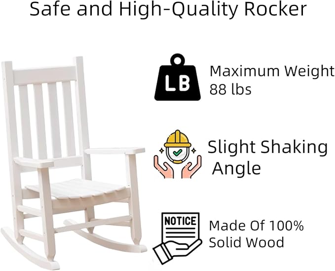 Kid Rocking Chairs ChildToddler Small Baby Wooden Comfy Rocker Chairs Furniture for Nursery Bedroom Livingroom Outdoor Reading Room, Ages 6-10, White