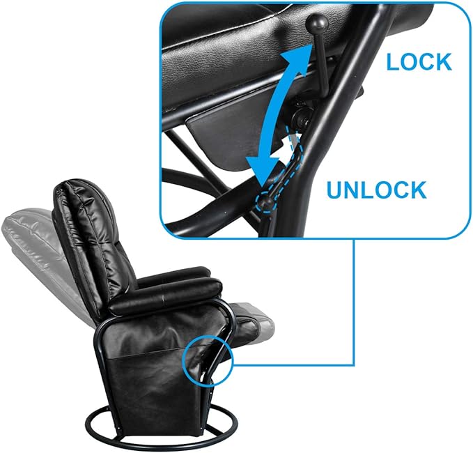AODAILIHB Glider Chairs Rocking Chair with Ottoman 360° Swivel Chair PU Leather Upholstered Armchair Lounge Chair Sliding Chairs Set (Black)