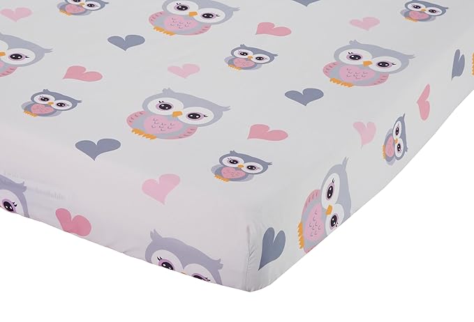 Everyday Kids 2 Pack Fitted Girls Crib Sheet, 100% Soft Breathable Microfiber Baby Sheet, Fits Standard Size Crib Mattress 28in x 52in, Nursery Sheet - Sweet Owls/Pink