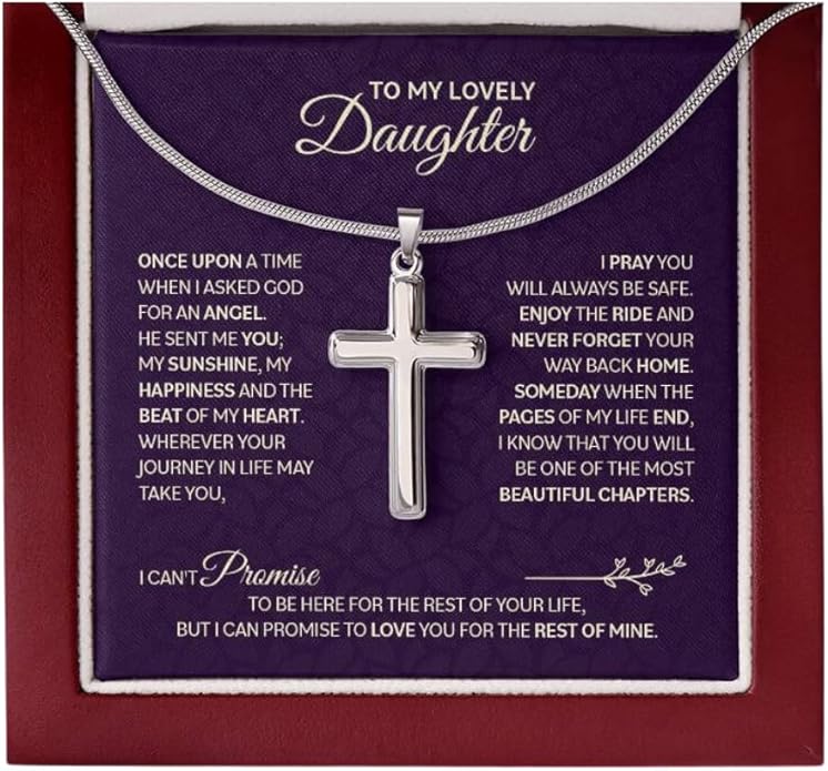 To My Beautiful Daughter Necklace from Mom & Dad | Cubic Zirconia Pendant with Heartfelt Message Card & Gift Box | Daughter Birthday, Graduation, Christmas Jewelry Gift from Parents