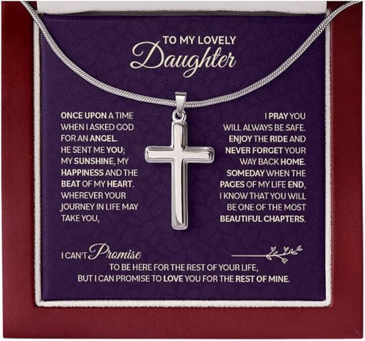 To My Beautiful Daughter Necklace from Mom & Dad | Cubic Zirconia Pendant with Heartfelt Message Card & Gift Box | Daughter Birthday, Graduation, Christmas Jewelry Gift from Parents