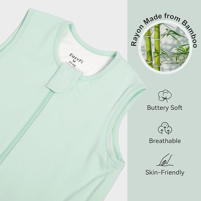 Rayon Made From Bamboo Sleep Sack 12-24 Months 0.5 Tog Ultra Soft Summer Toddler Sleep Sack 1t-2t with Feet 2-Way Zipper Lightweight Baby Sleeping Bag with Legs Thin Baby Wearable Blanket-Green