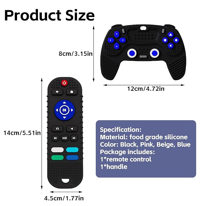 S-SNAIL-OO 2-Pack Baby Teether Toys Silicone Toddler, Sensory Toy Chew Toys Educational, TV Remote Control Shape Teething Toys for Babies 6-18 Months (Black), 20.0 Count