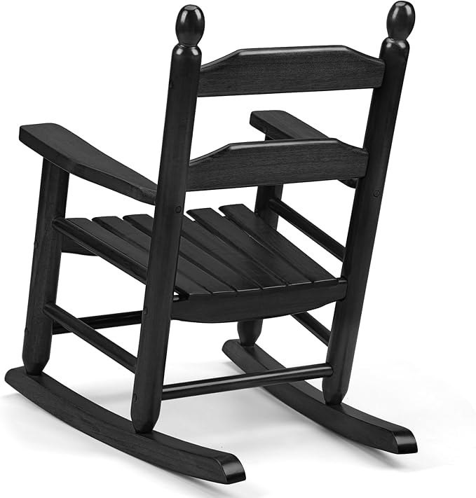 Child's Wood Porch Rocker - Perfect for Indoor or Outdoor All Weather Rocker for Garden, Lawn, Balcony, Backyard and Patio Use - Suitable for 3-7 Years Old (Black)